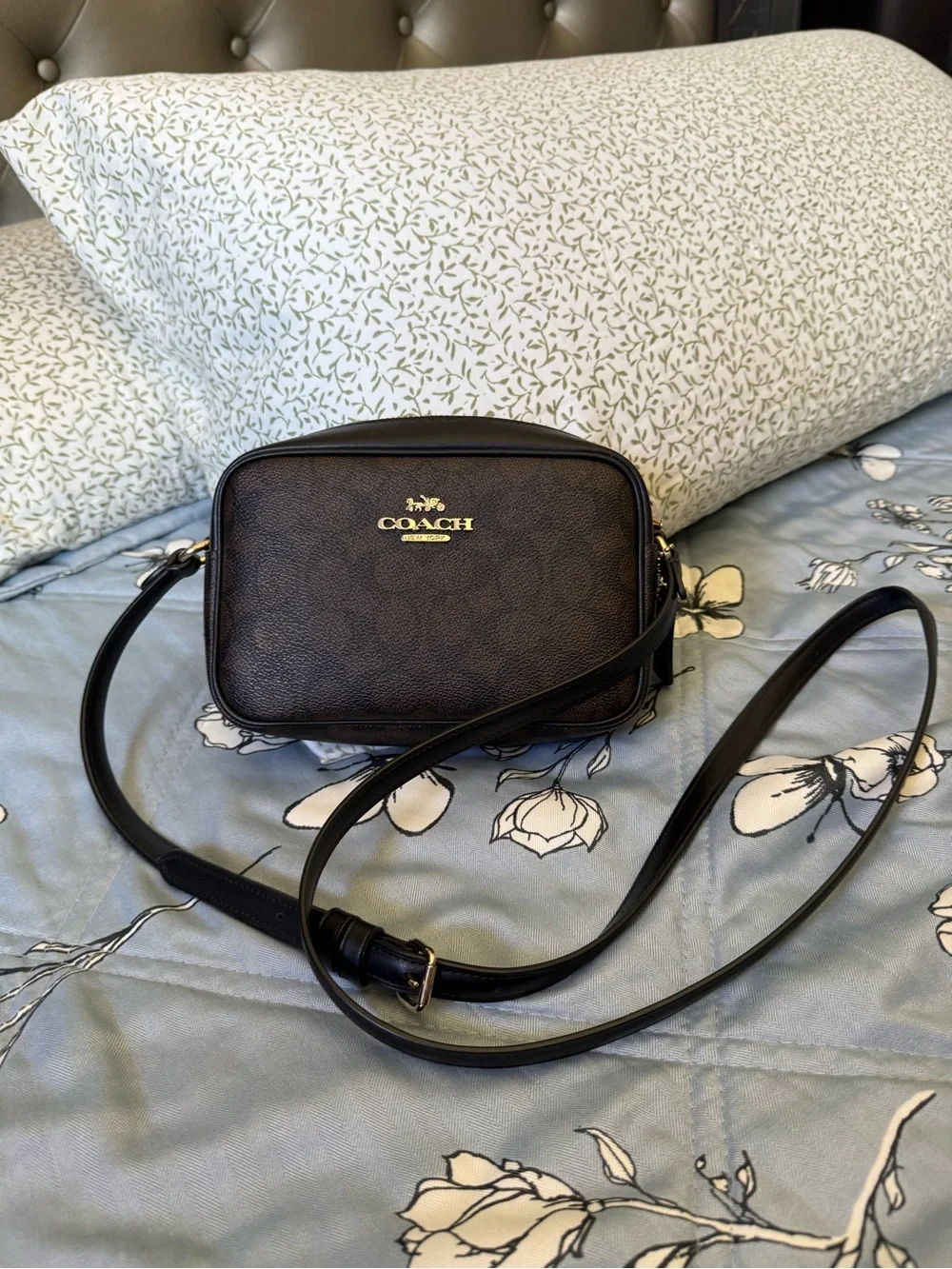 Coach Dark Brown Signature Crossbody Camera Bag